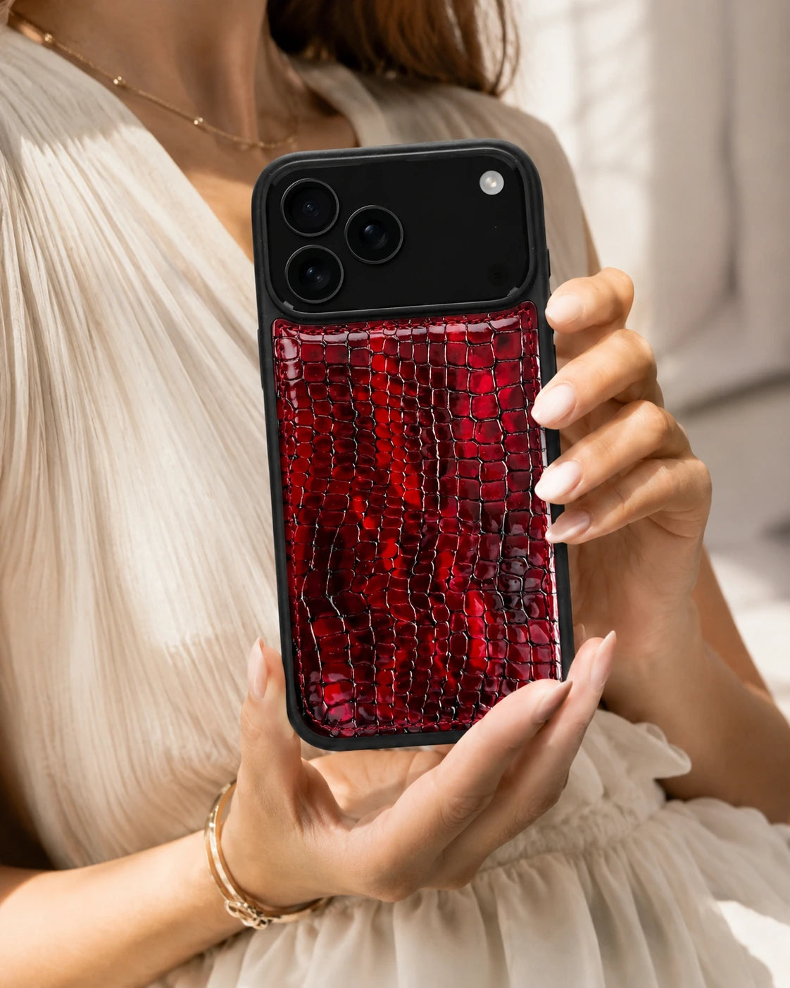 Premium iPhone Kılıfı | Kırmızı Siyah Küçük Croco