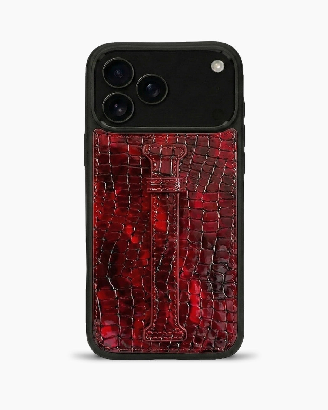 Kemerli iPhone Kılıfı | Kırmızı Siyah Küçük Croco