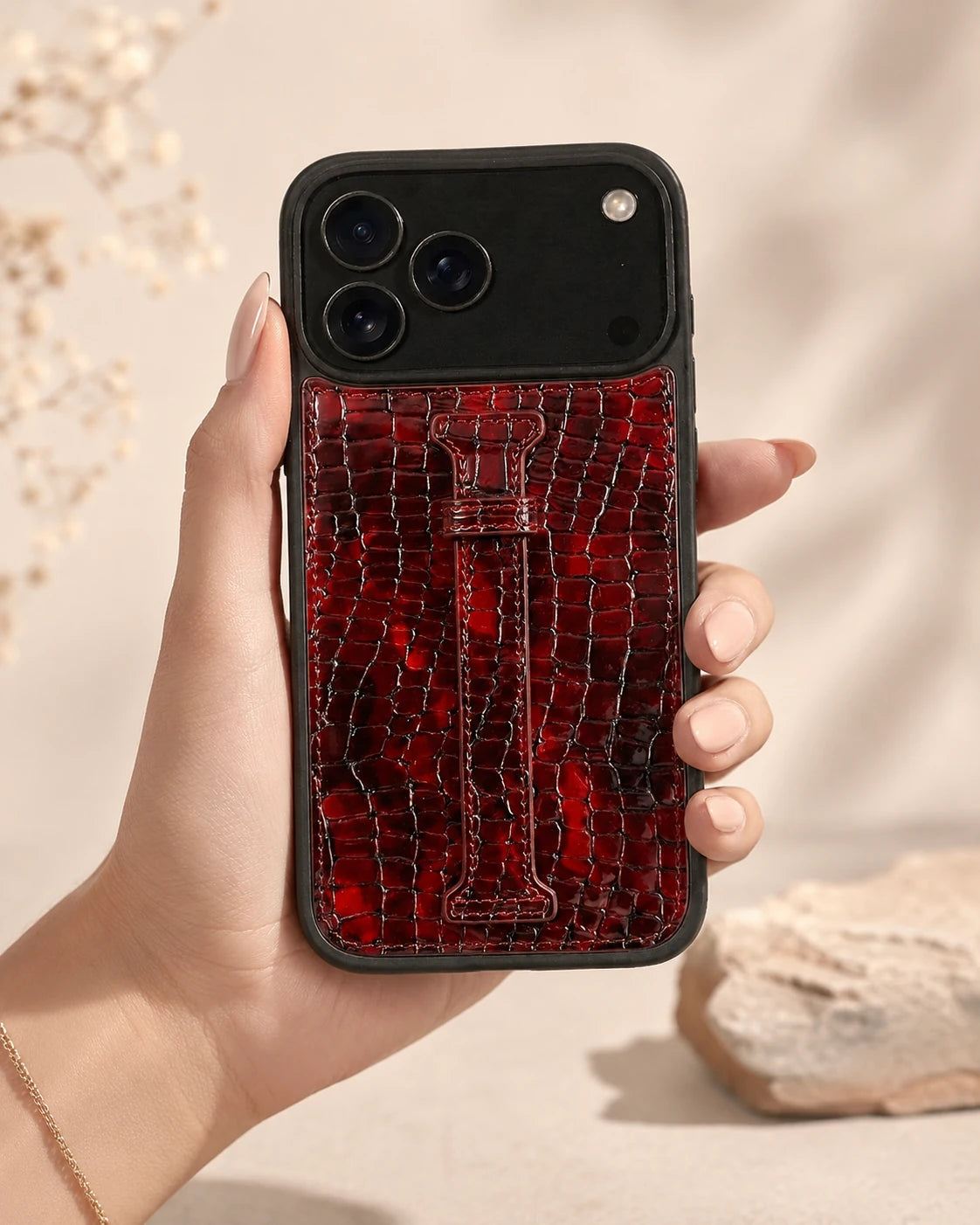 Kemerli iPhone Kılıfı | Kırmızı Siyah Küçük Croco