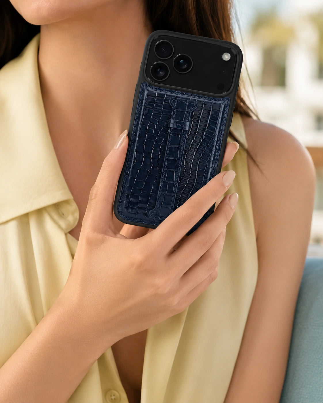 Kemerli iPhone Kılıfı | Lacivert Küçük Croco