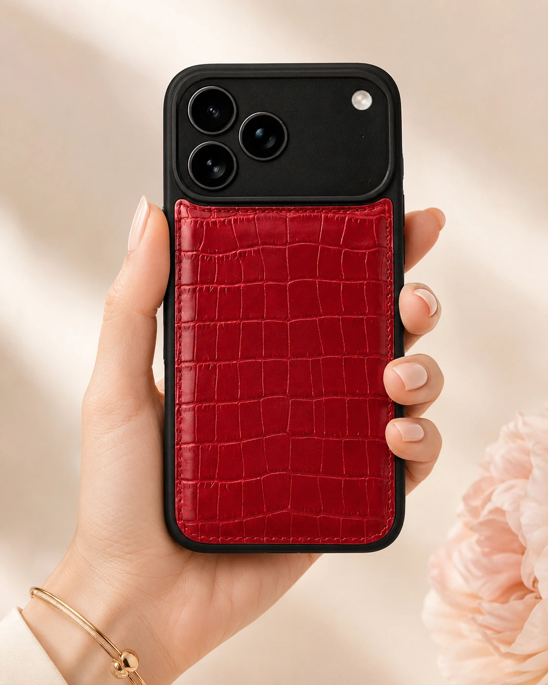 Premium iPhone Kılıfı | Kırmızı Parlak Küçük Croco