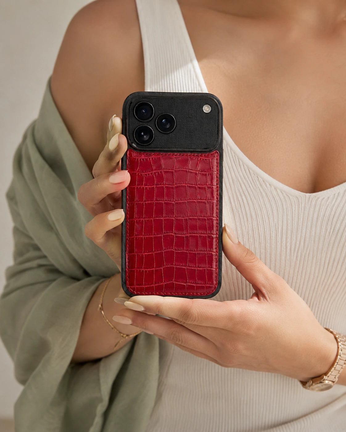 Premium iPhone Kılıfı | Kırmızı Parlak Küçük Croco