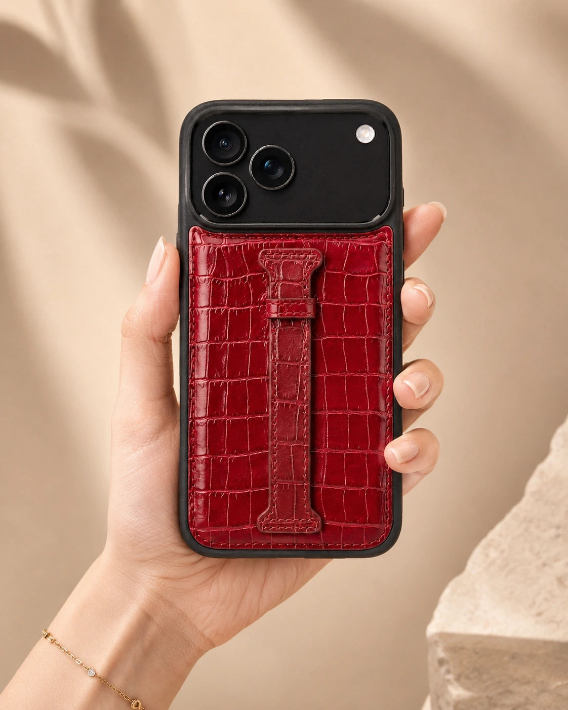 Kemerli iPhone Kılıfı | Kırmızı Parlak Küçük Croco