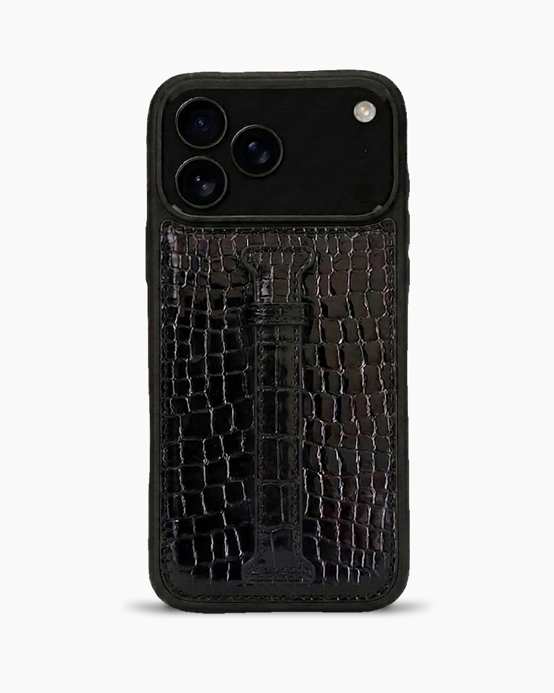 Kemerli iPhone Kılıfı | Siyah Rugan Küçük Croco