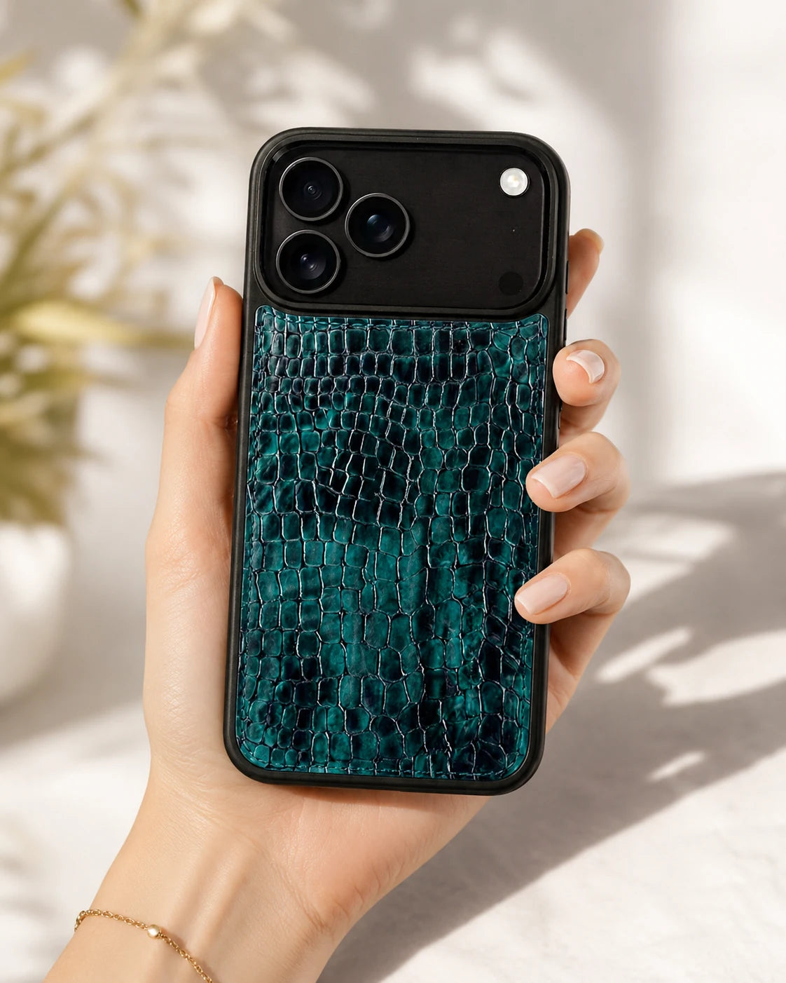 Premium iPhone Kılıfı | Yeşil Siyah Küçük Croco