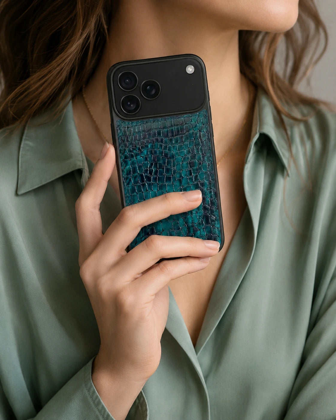 Premium iPhone Kılıfı | Yeşil Siyah Küçük Croco