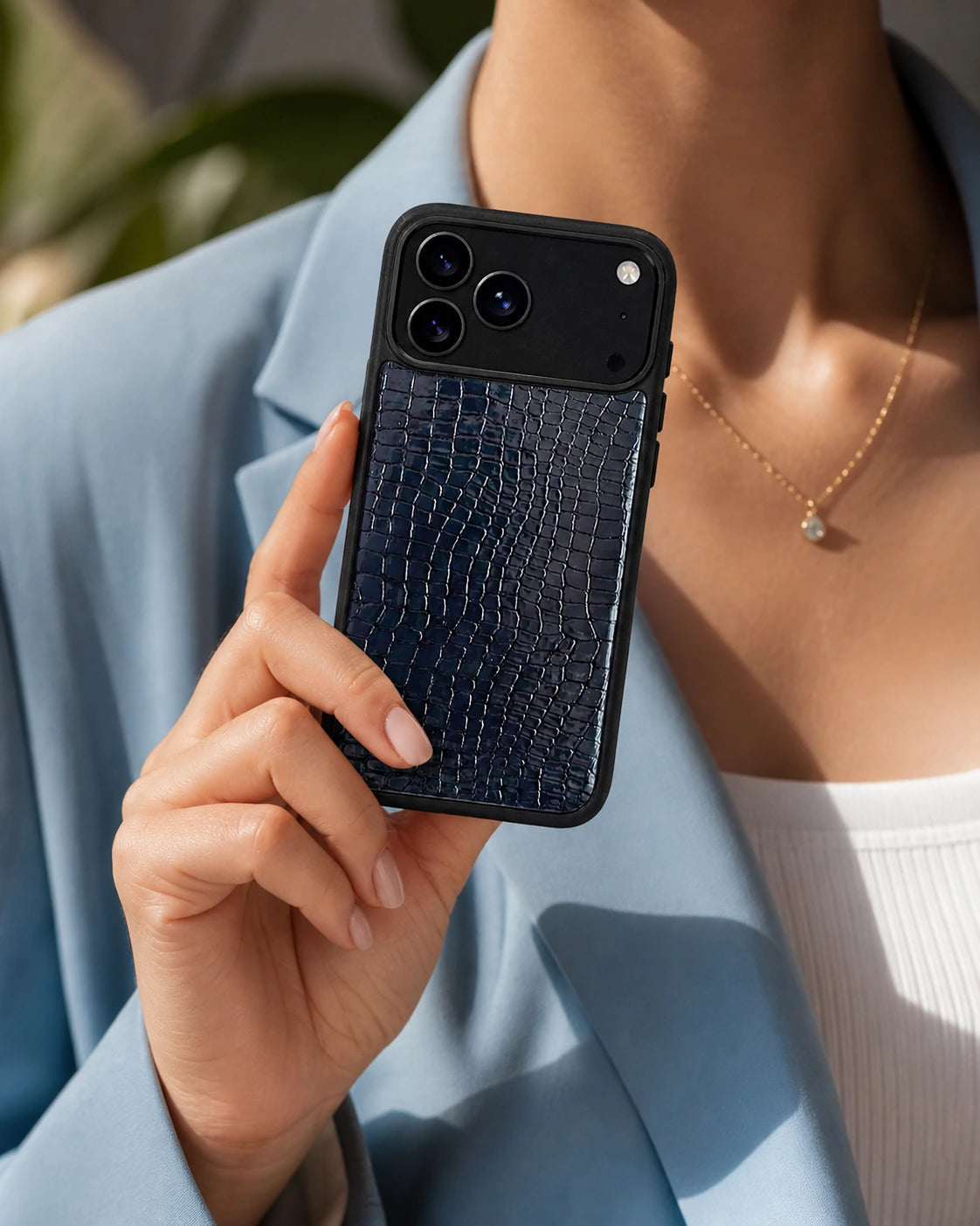 Deri iPhone Kılıfı | Lacivert Küçük Croco | Havuz