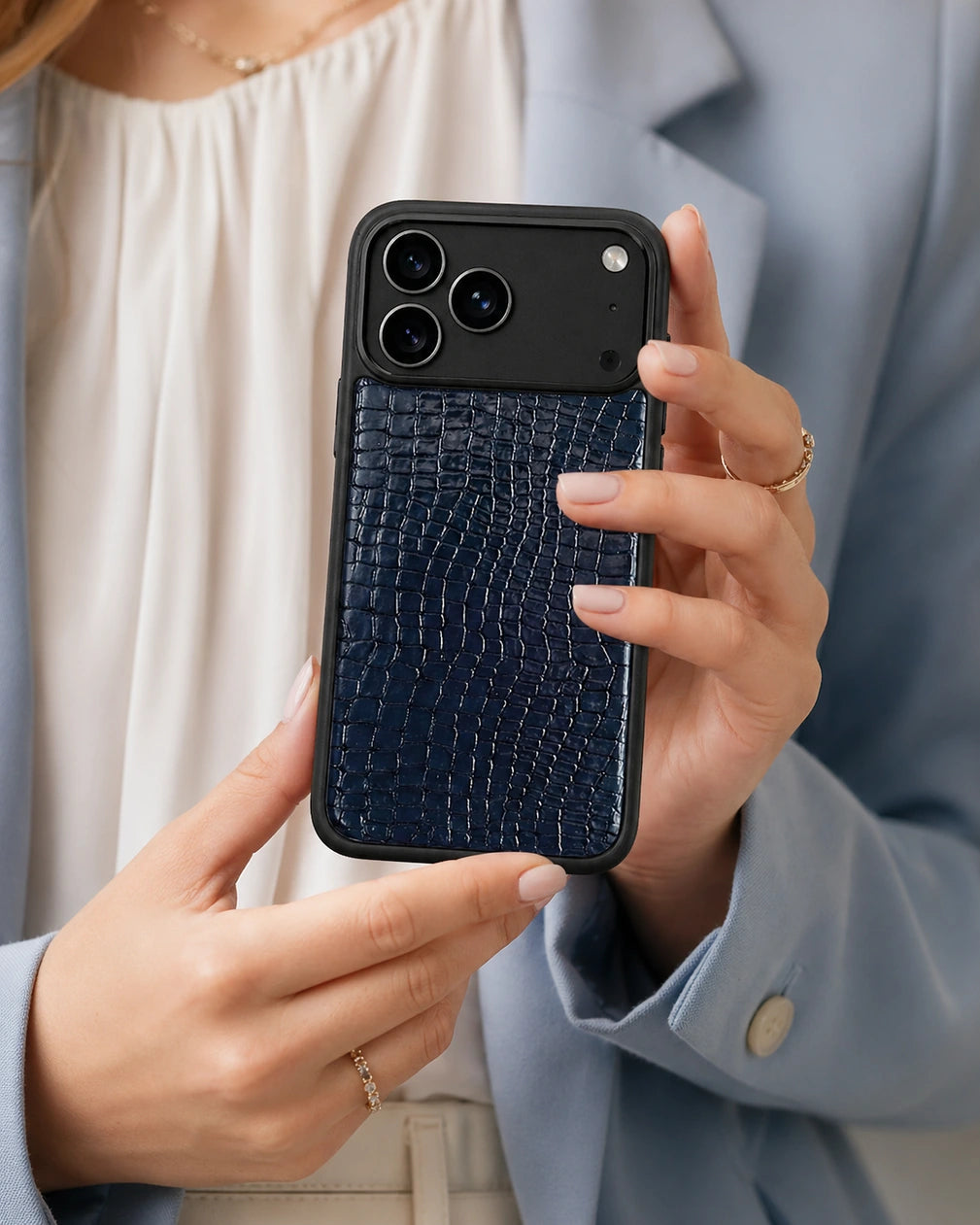 Deri iPhone Kılıfı | Lacivert Küçük Croco | Havuz