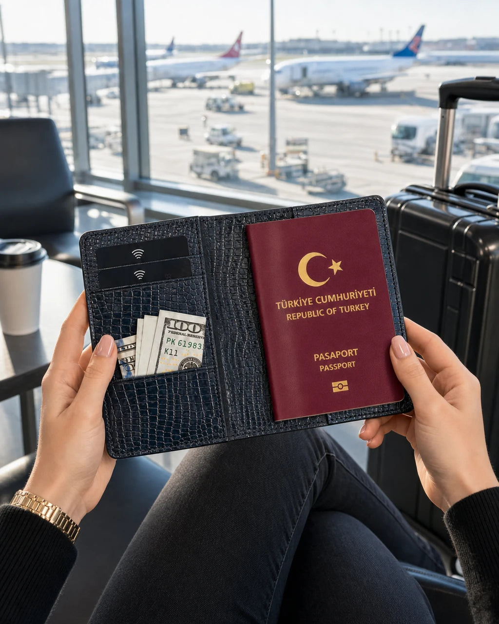 Lacivert Küçük Croco deri pasaport kılıfı - görsel 3