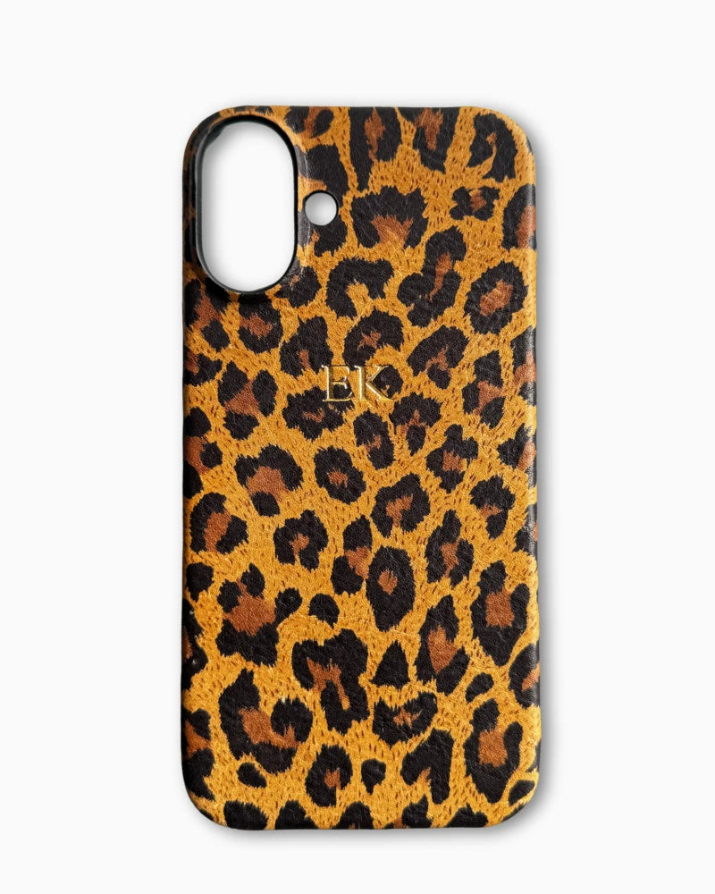 Kahverengi Leopar Desenli Deri iPhone Kılıf