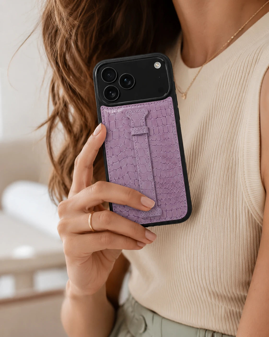 Kemerli iPhone Kılıfı | Lila Küçük Croco