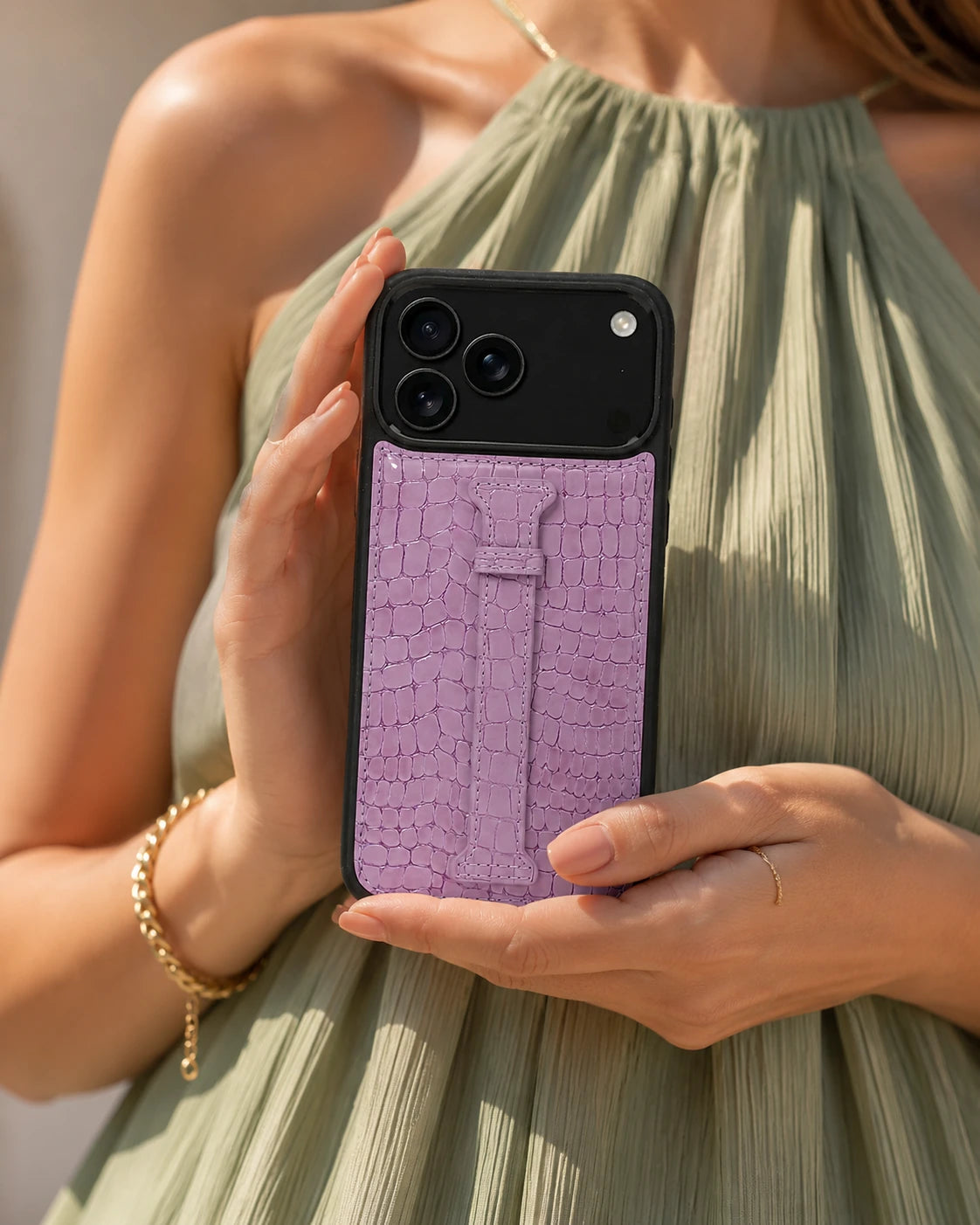 Kemerli iPhone Kılıfı | Lila Küçük Croco