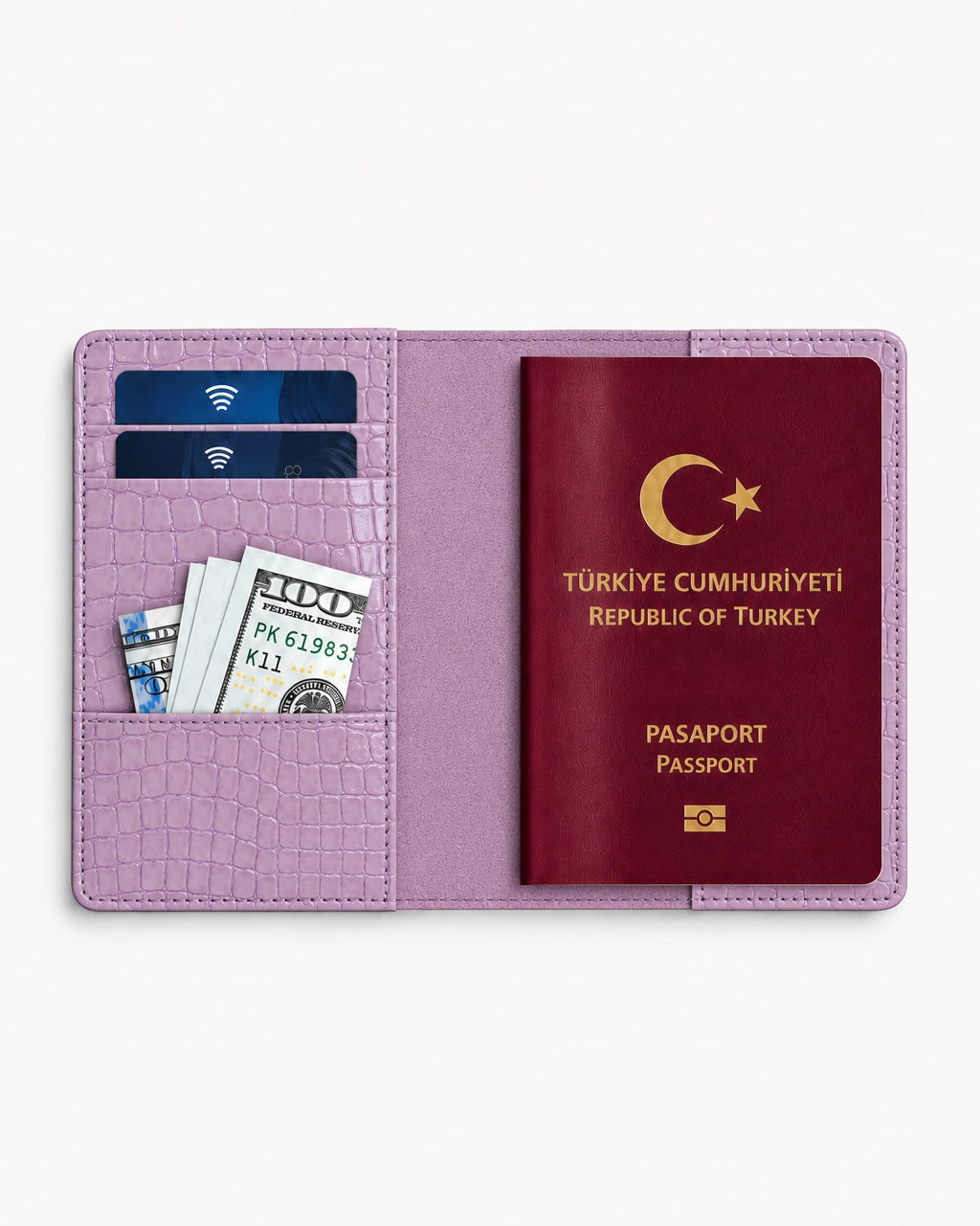 Lila Küçük Croco deri pasaport kılıfı - görsel 4