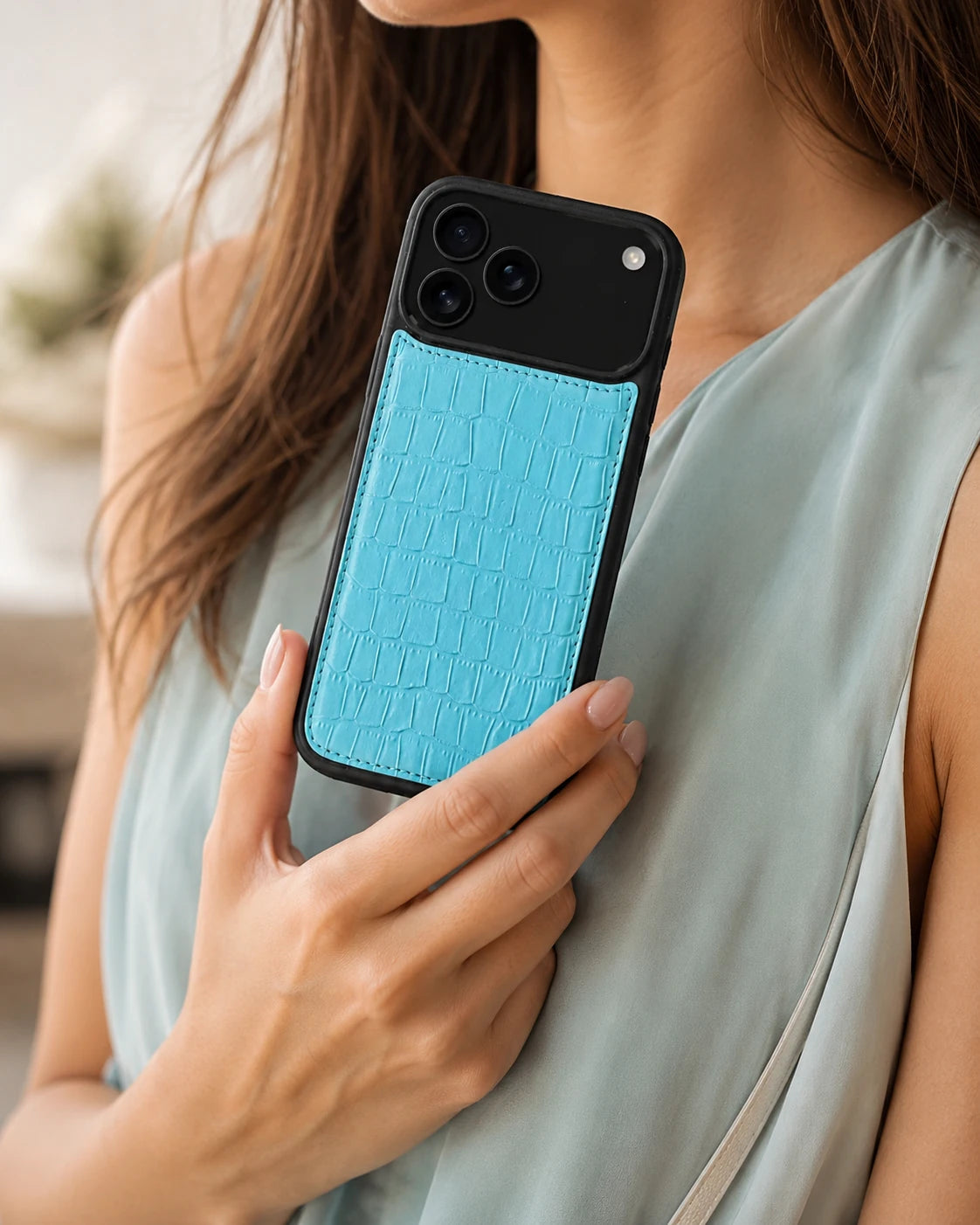 Premium iPhone Kılıfı | Bebek Mavi Mat Croco