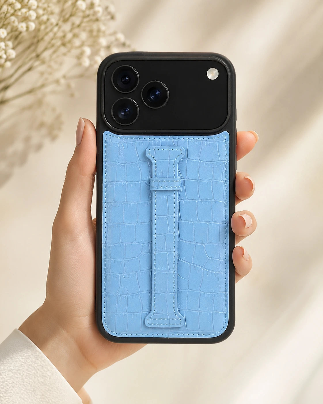 Kemerli iPhone Kılıfı | Bebek Mavi Mat Croco