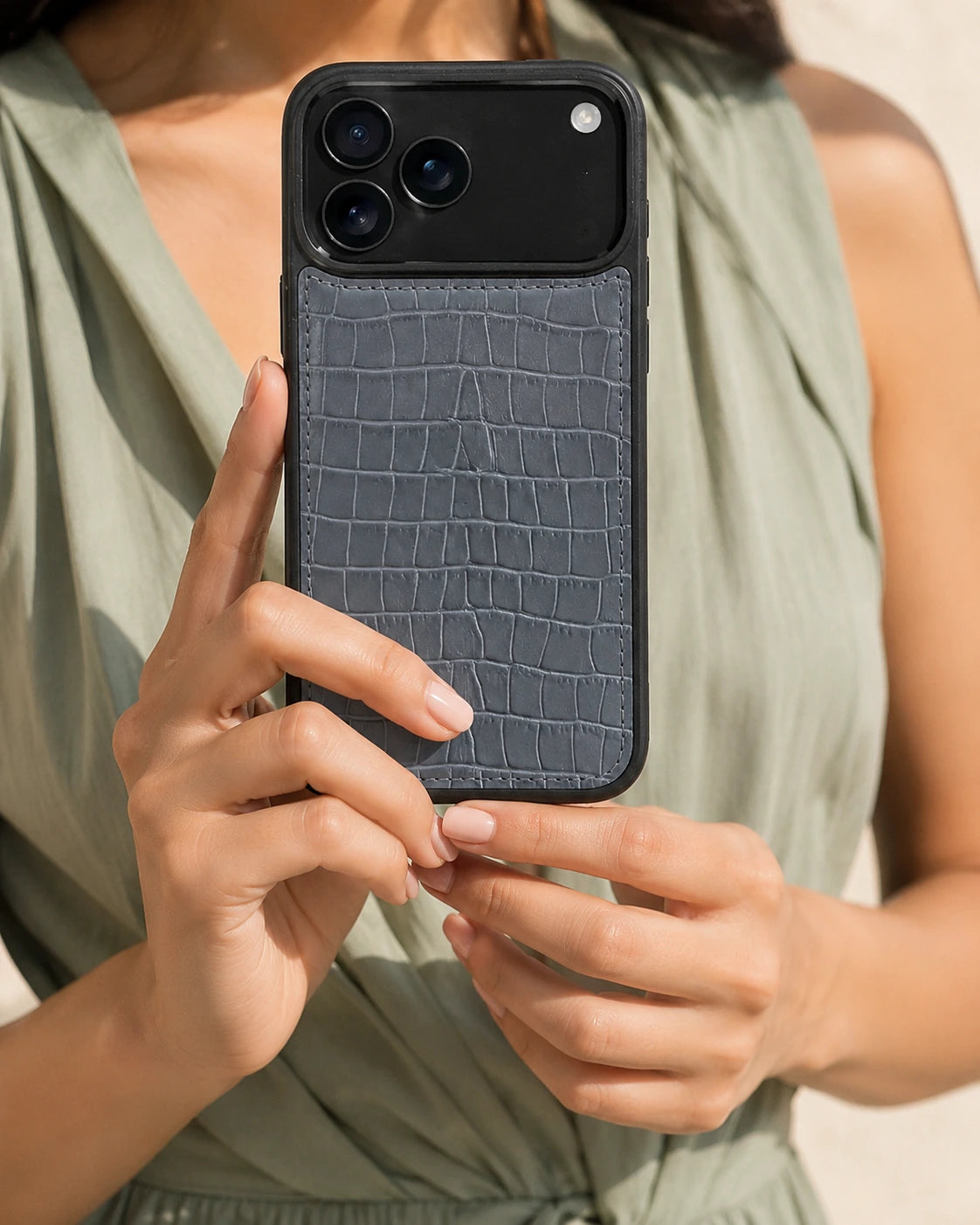 Premium iPhone Kılıfı | Gri Mat Croco