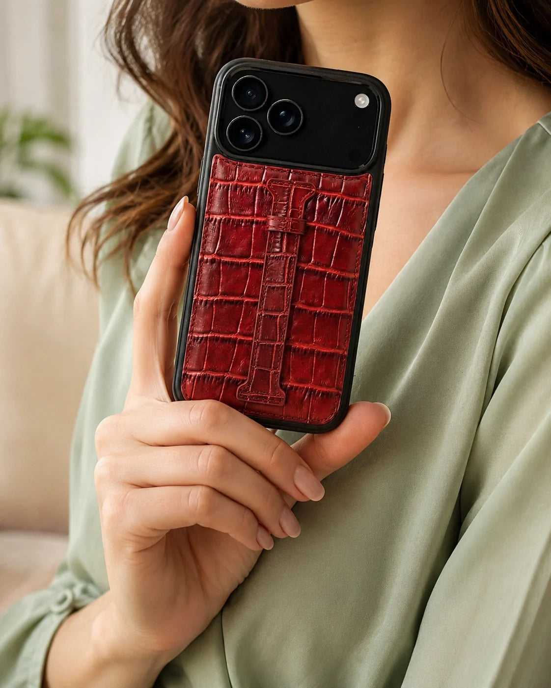 Kemerli iPhone Kılıfı | Kırmızı Mat Croco