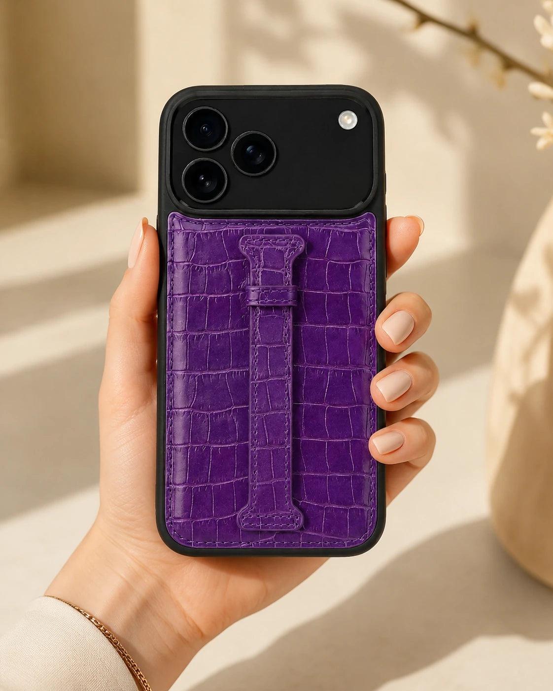 Kemerli iPhone Kılıfı | Mor Mat Croco