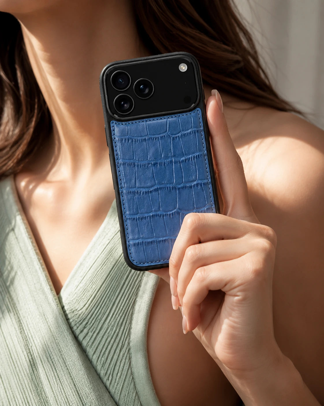 Premium iPhone Kılıfı | Saks Mavi Croco