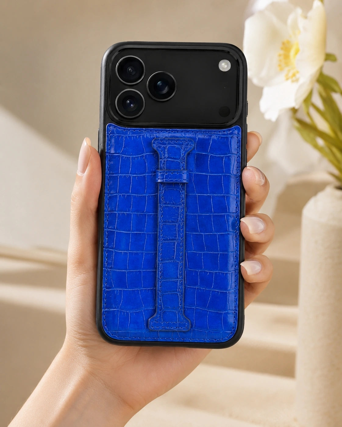 Kemerli iPhone Kılıfı | Saks Mavi Croco