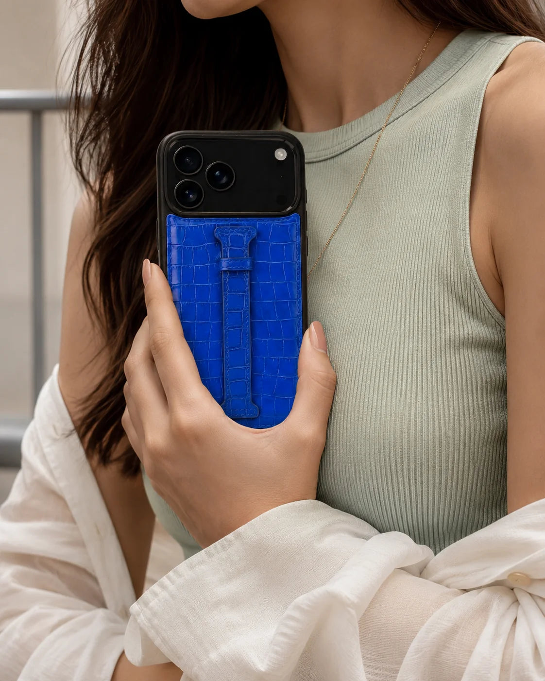Kemerli iPhone Kılıfı | Saks Mavi Croco