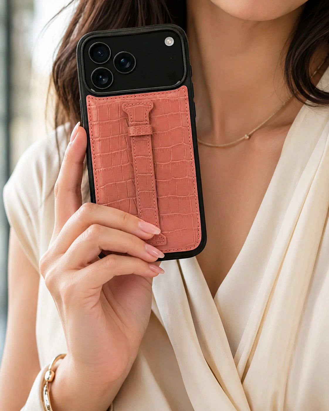 Kemerli iPhone Kılıfı | Somon Mat Croco