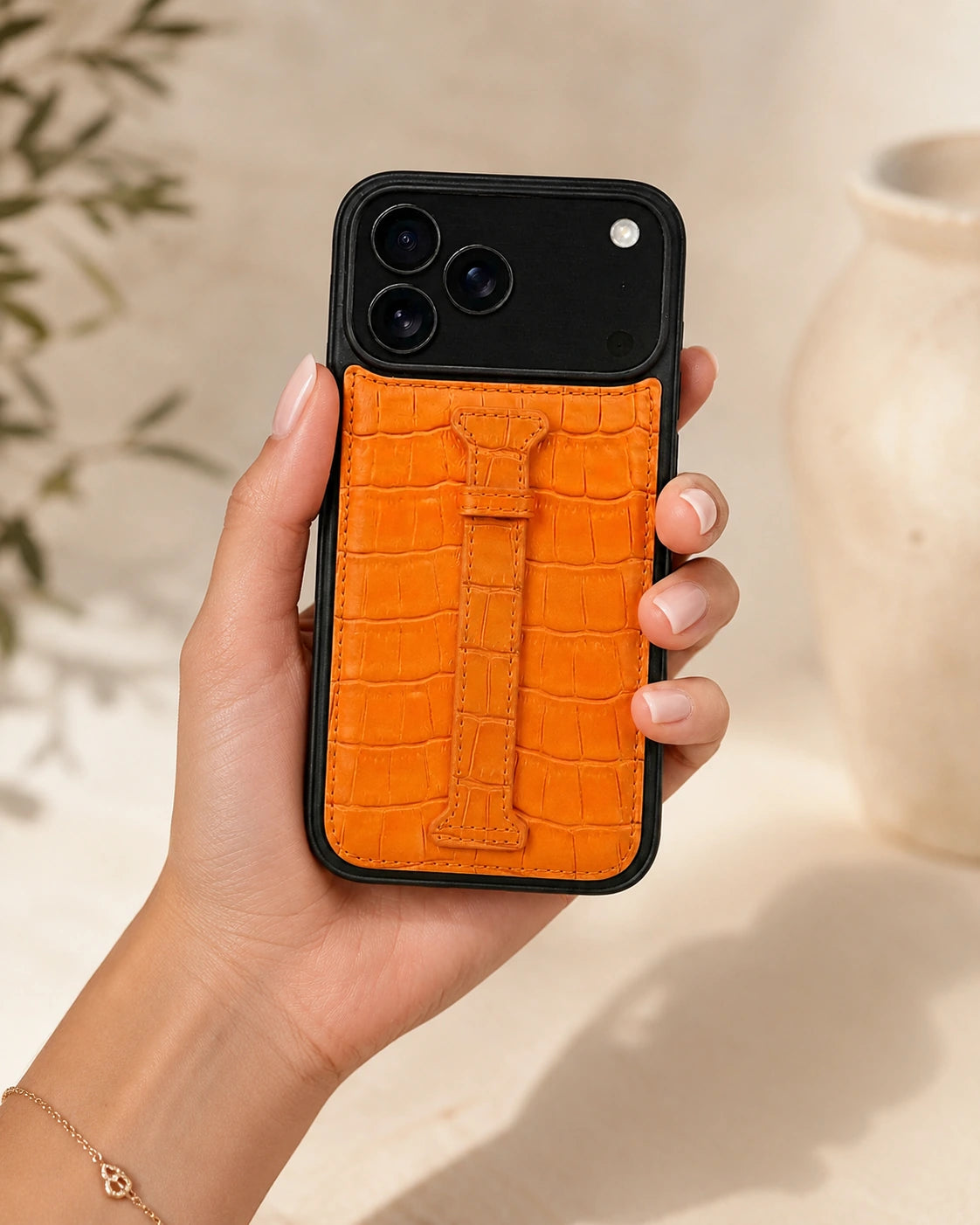 Kemerli iPhone Kılıfı | Turuncu Mat Croco