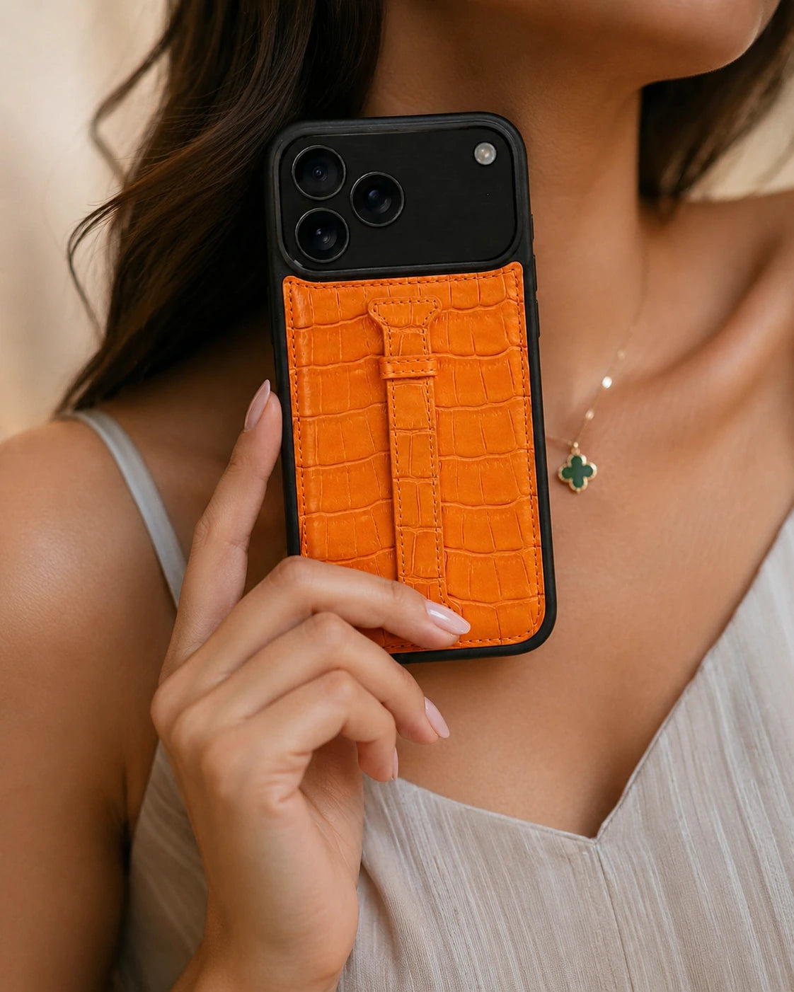 Kemerli iPhone Kılıfı | Turuncu Mat Croco