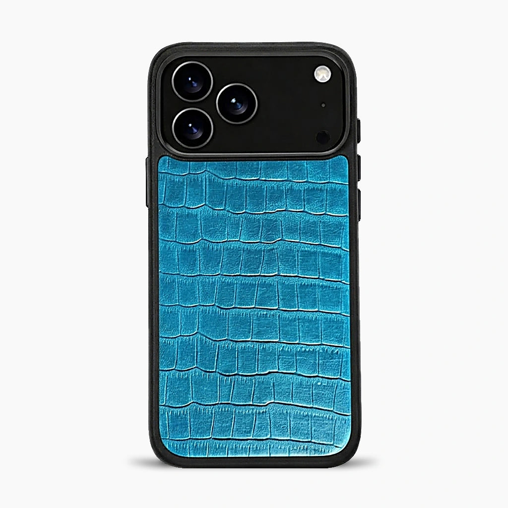 Deri iPhone Kılıfı | Mavi Yeşil Mat Croco | Havuz