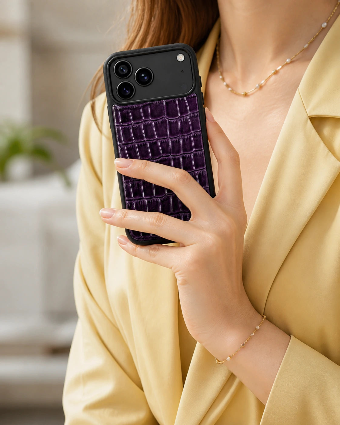 Deri iPhone Kılıfı | Mor Rugan Croco | Havuz