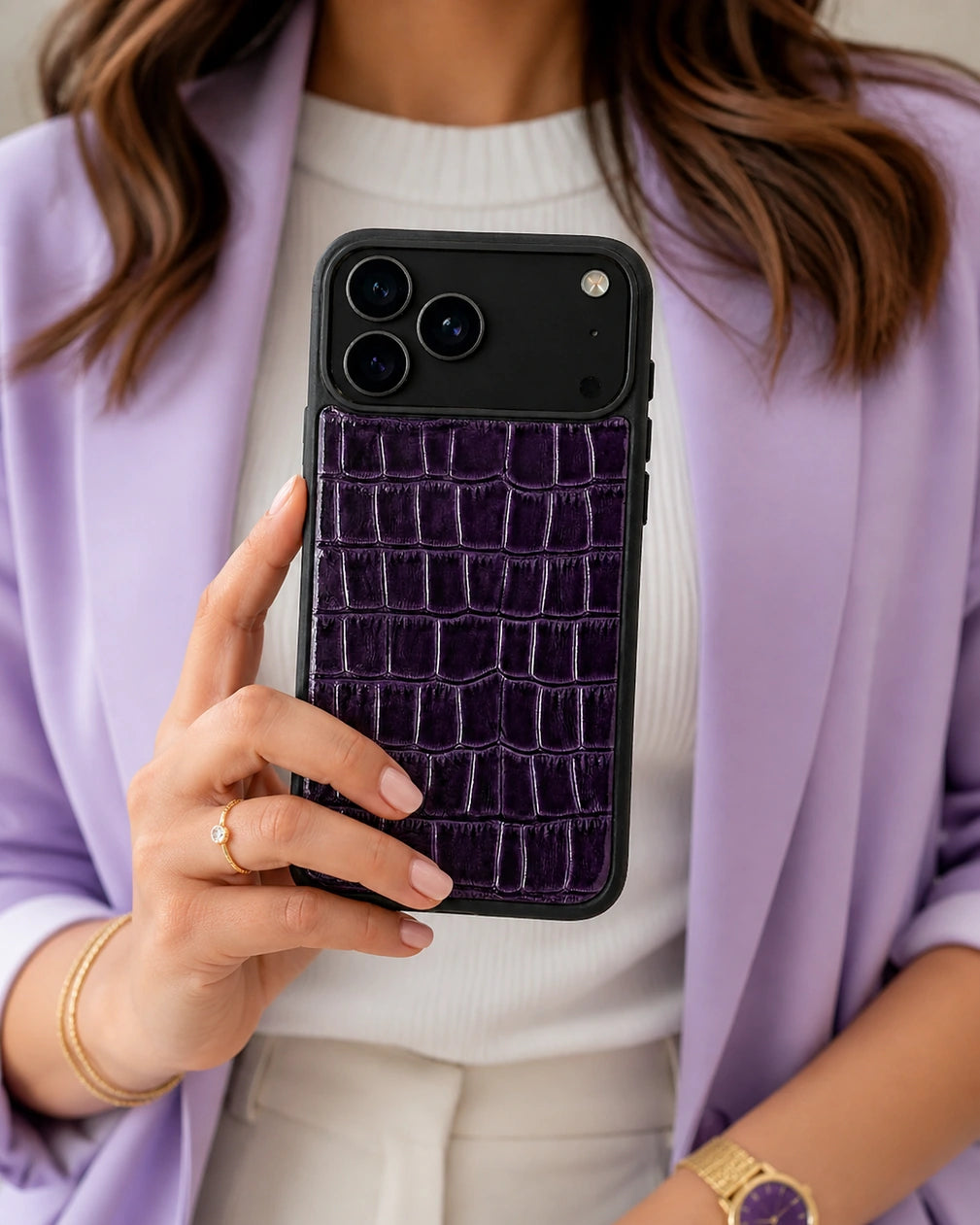 Deri iPhone Kılıfı | Mor Rugan Croco | Havuz