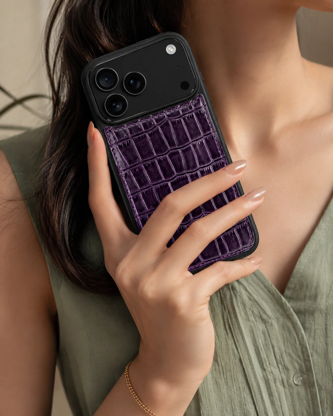 Premium iPhone Kılıfı | Mor Rugan Croco