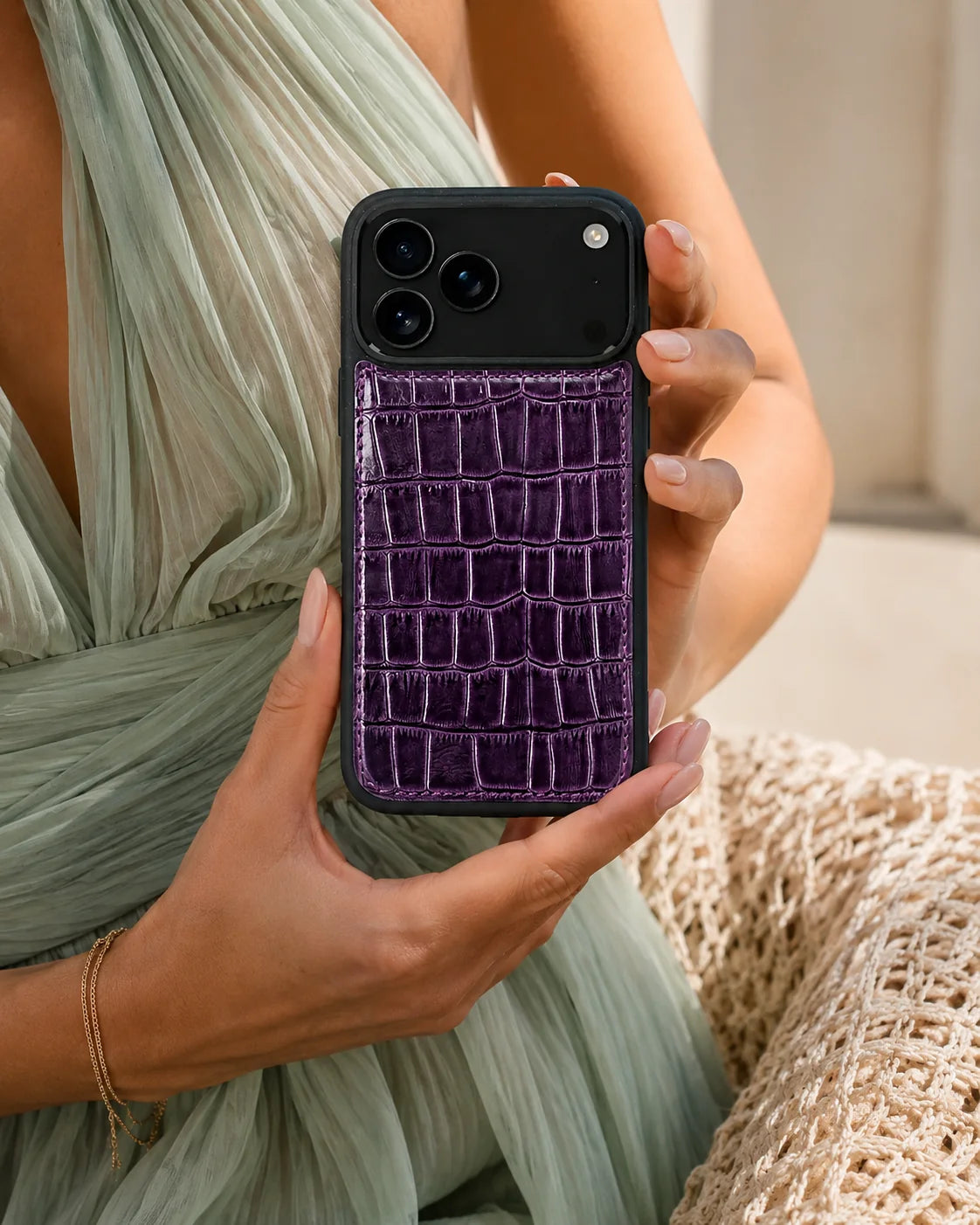 Premium iPhone Kılıfı | Mor Rugan Croco