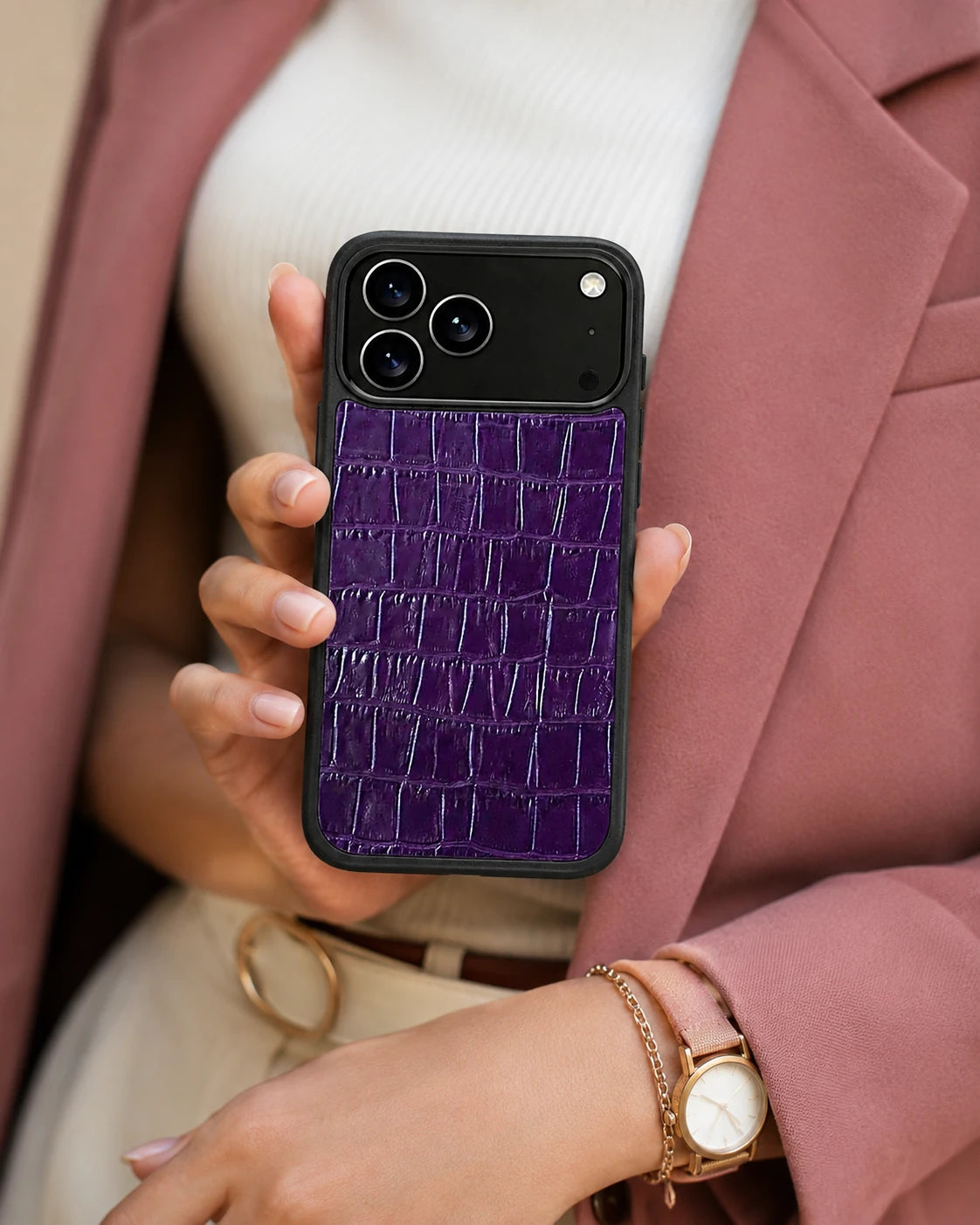 Deri iPhone Kılıfı | Mor Mat Croco | Havuz