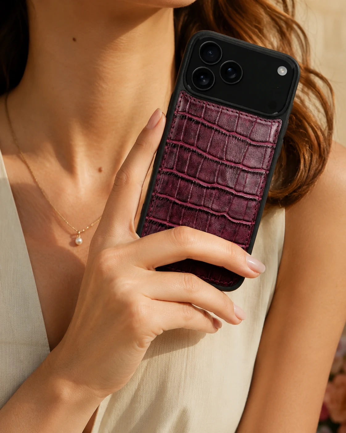 Premium iPhone Kılıfı | Mürdüm Croco