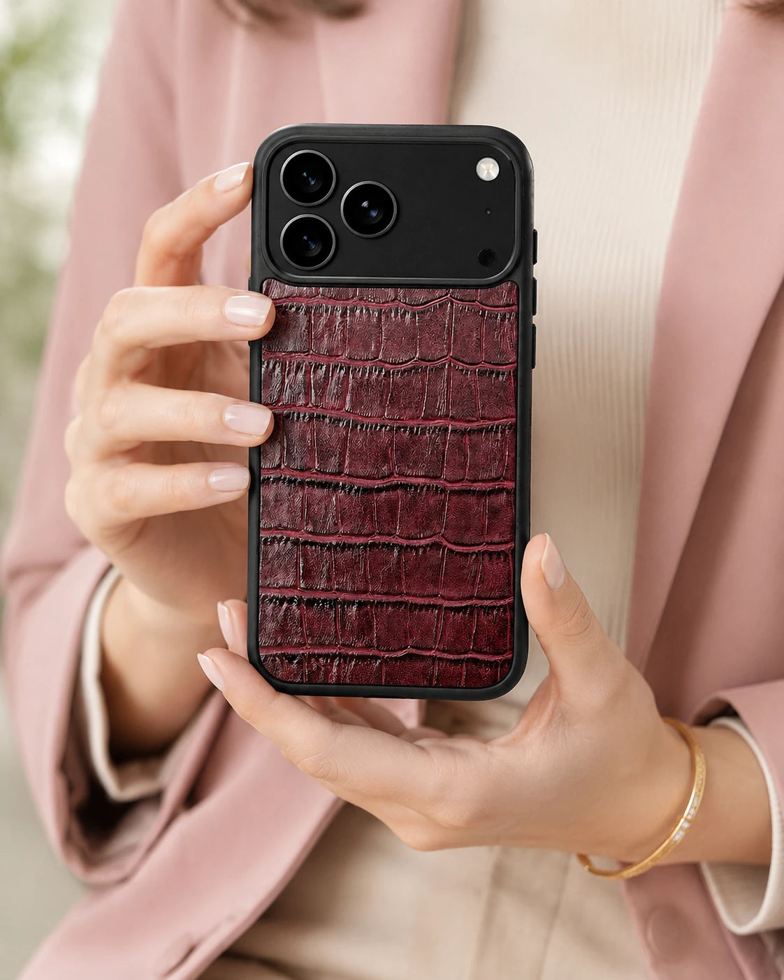 Deri iPhone Kılıfı | Mürdüm Mat Croco | Havuz