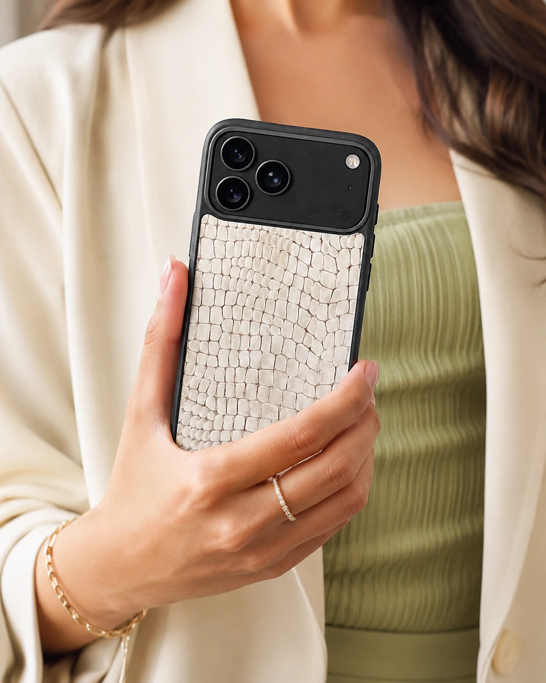 Deri iPhone Kılıfı | Natural Mat Küçük Croco | Havuz