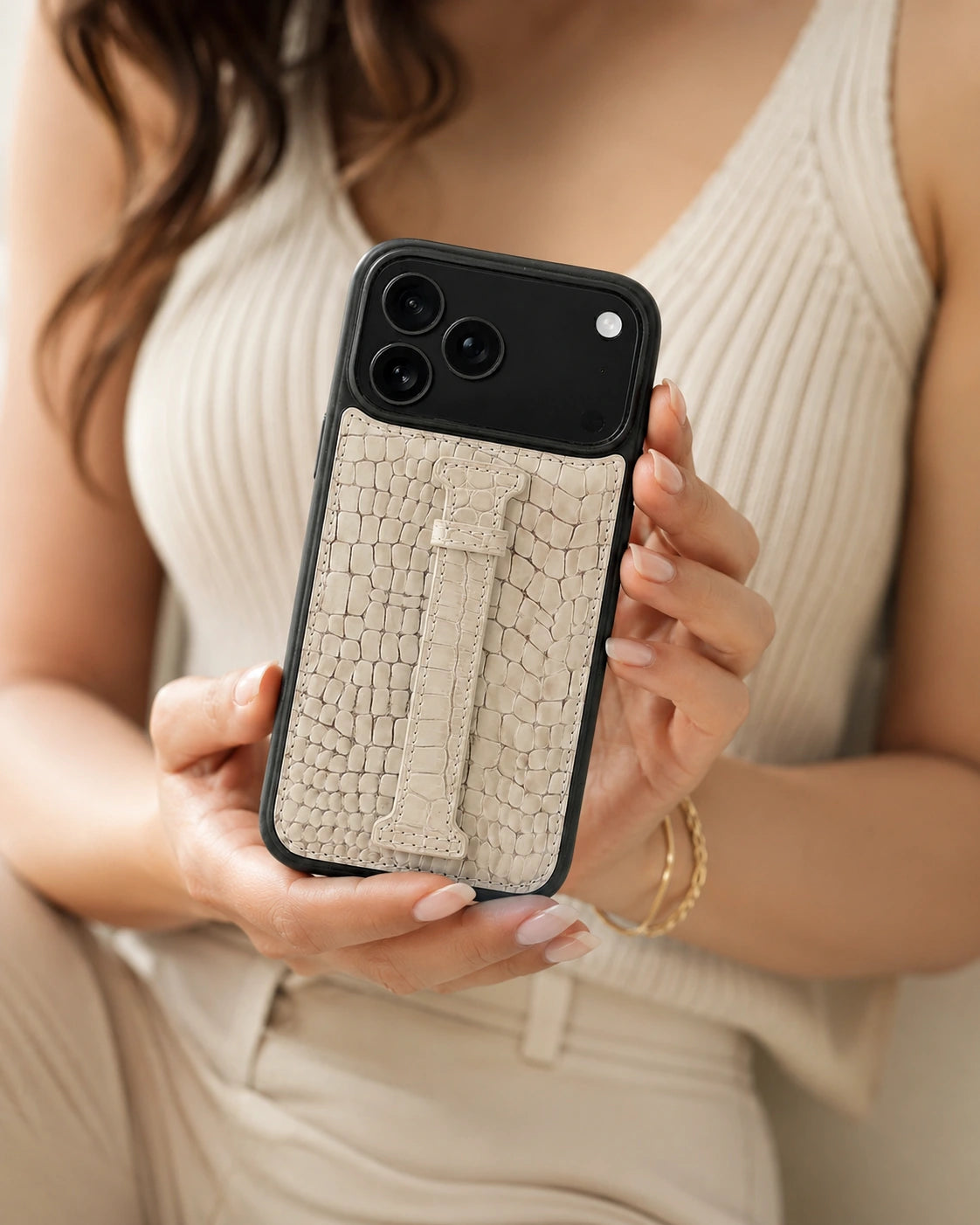 Kemerli iPhone Kılıfı | Natural Küçük Croco