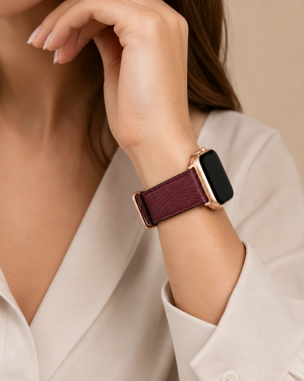 Apple Watch Deri Kordon | Parlak Bordo Togo