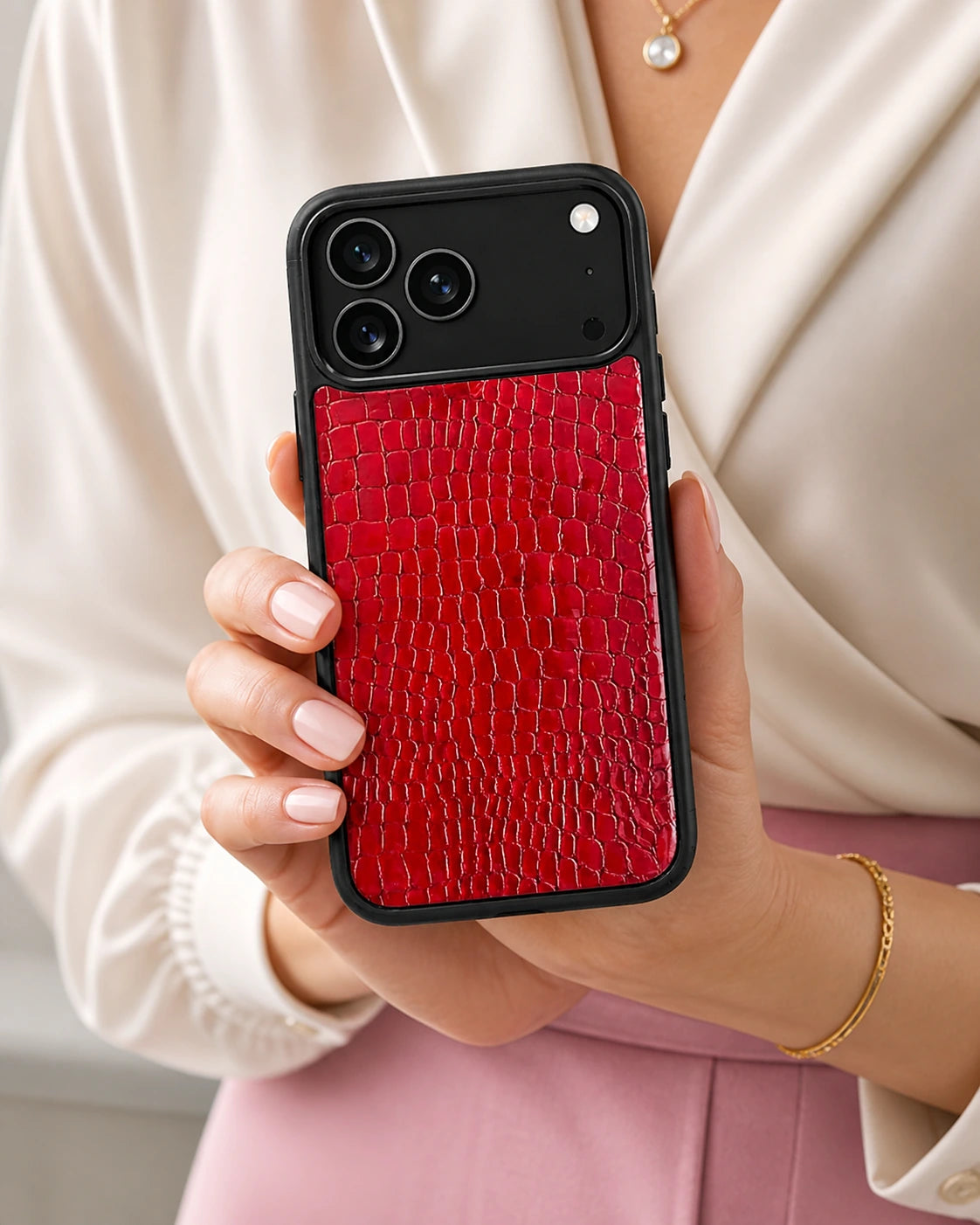 Deri iPhone Kılıfı | Kırmızı Rugan Küçük Croco | Havuz