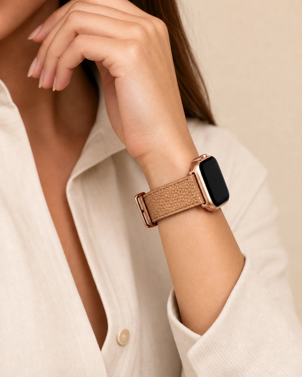 Apple Watch Deri Kordon | Parlak Rose Gold Togo