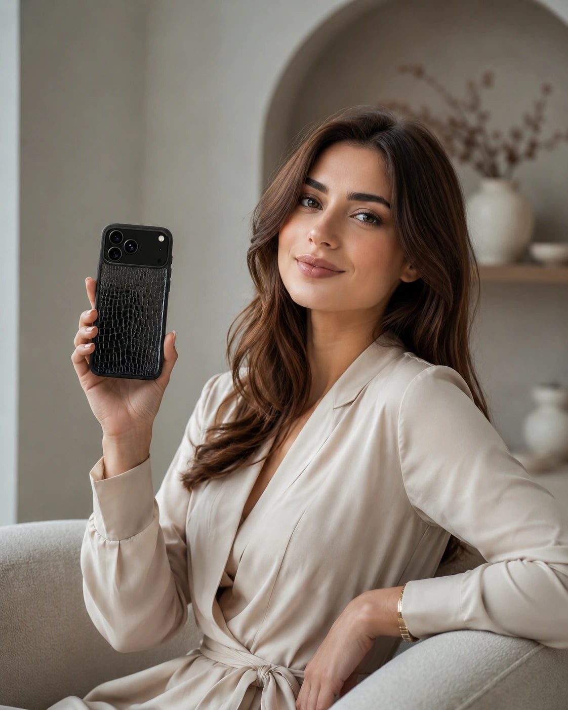 Deri iPhone Kılıfı | Siyah Rugan Küçük Croco | Havuz