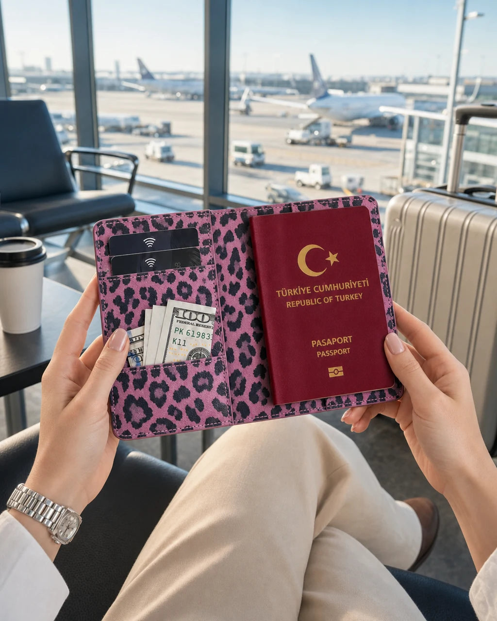 Pembe Leopar deri pasaport kılıfı - görsel 3