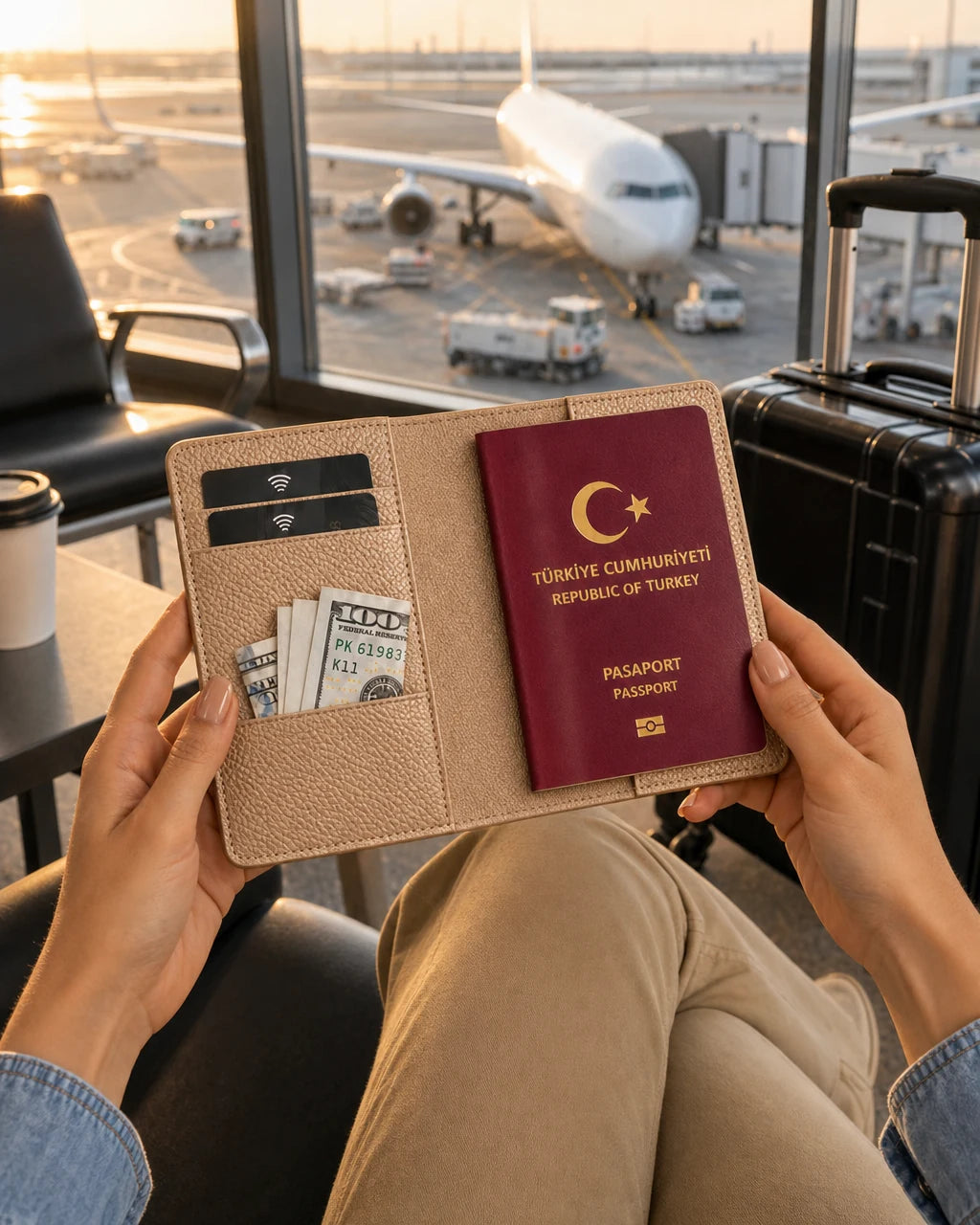 Rose Gold Parlak Togo deri pasaport kılıfı - görsel 3