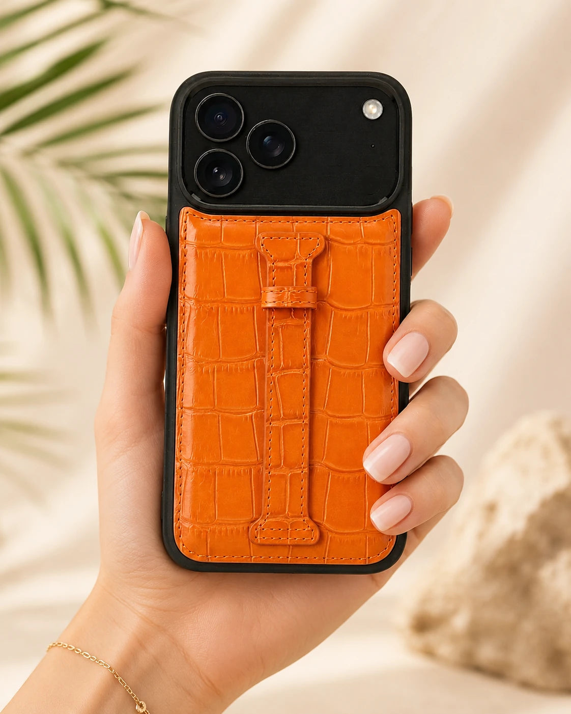 Kemerli iPhone Kılıfı | Turuncu Rugan Croco