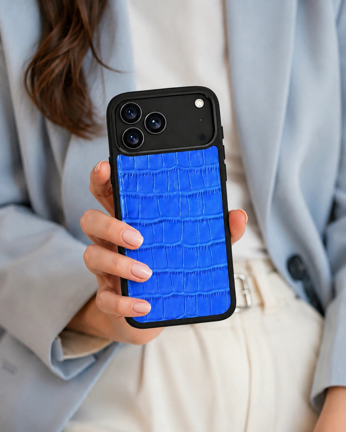 Deri iPhone Kılıfı | Saks Mavi Mat Croco | Havuz