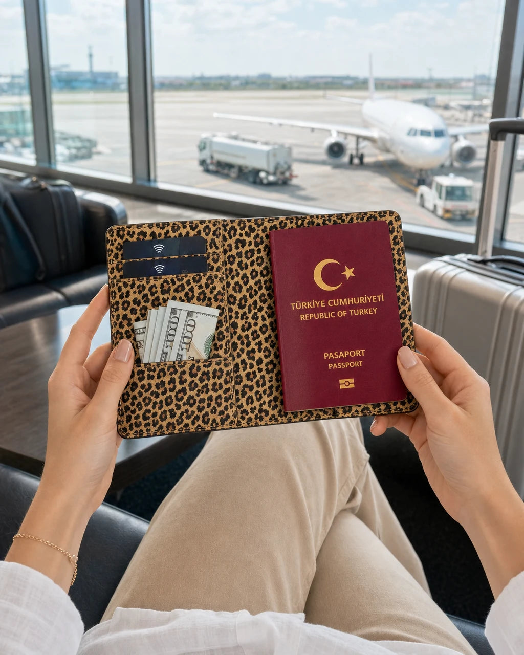 Sarı Leopar deri pasaport kılıfı - görsel 3