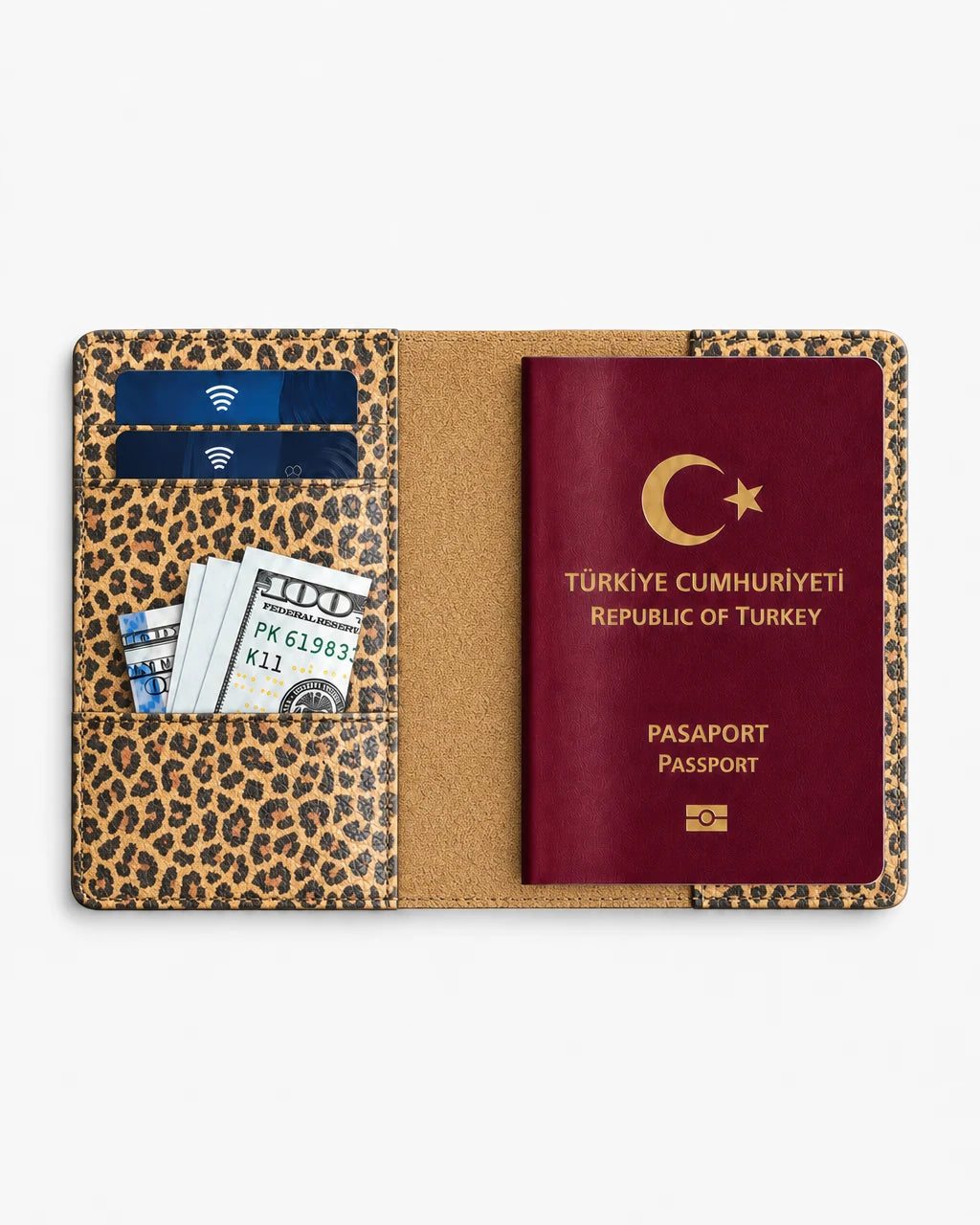 Sarı Leopar deri pasaport kılıfı - görsel 4