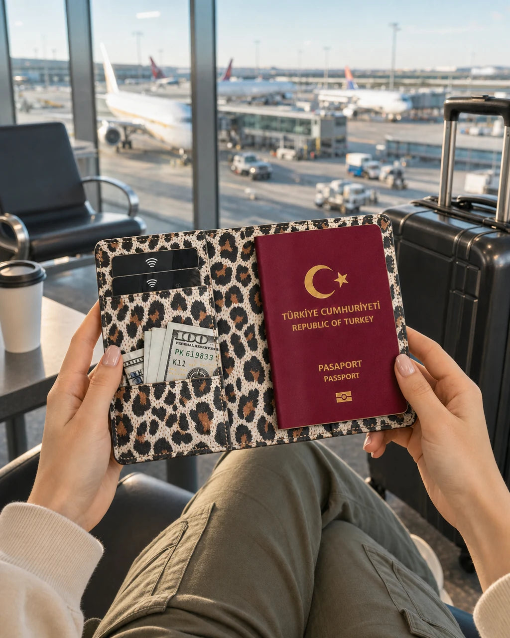 Siyah Beyaz Leopar deri pasaport kılıfı - görsel 3