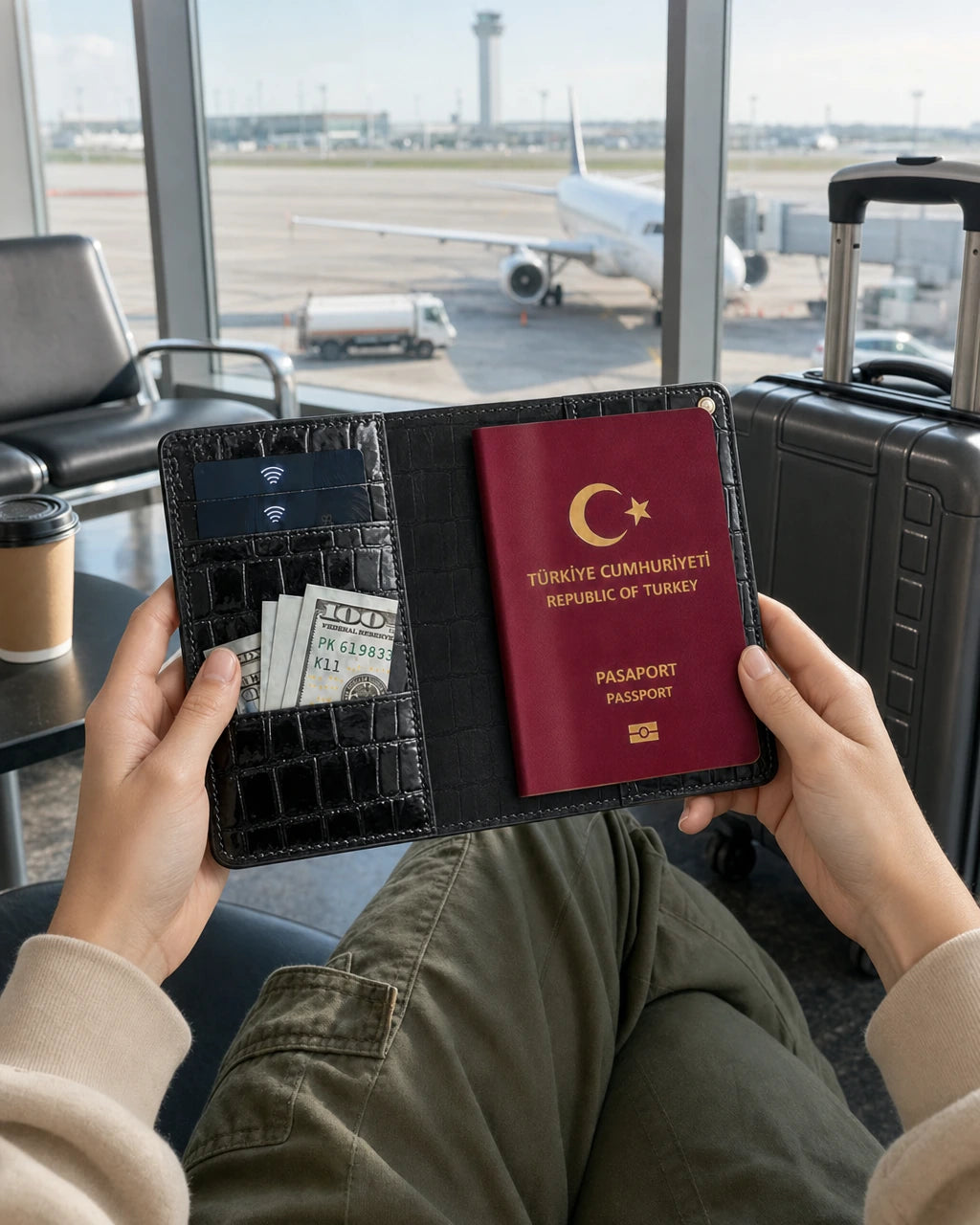 Siyah Croco deri pasaport kılıfı - görsel 3